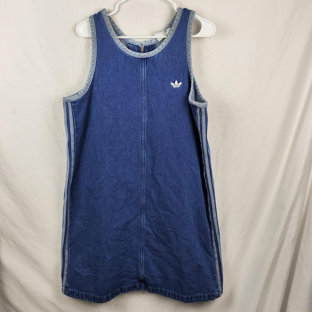 Adidas Tank Dress Womens XL Blue Denim Sleeveless Trefoil Logo Knee Length